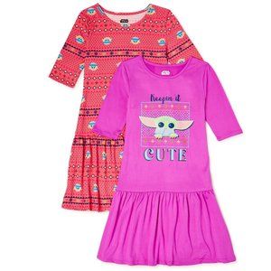 Girls Star Wars The Mandalorian BABY YODA Short Sleeve Dresses 2-Pk Size 6/6X NW